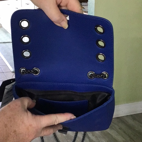 INC Blue& Black leather cross body. Smoky black rolled chain & details.NWT - Picture 4 of 11